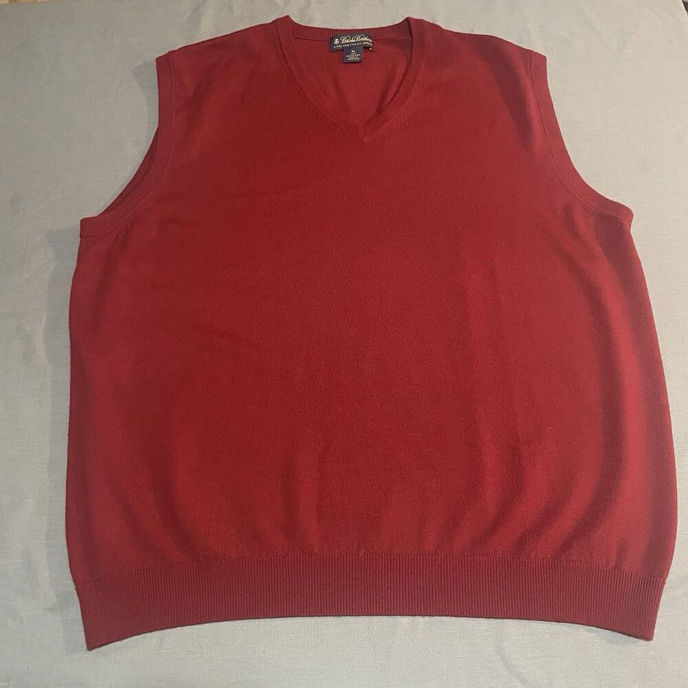 Brooks Brothers Merino Wool Sweater Vest V Neck Mens Solid Red XL 6687